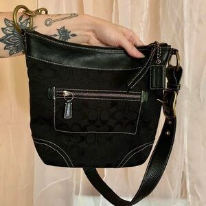 COACH Crossbody Bag - Black Signature Canvas and Leather Crossbody Bag
